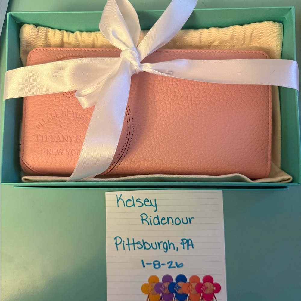Tiffany & Co. Pink Textured Wallet with White Ribbon